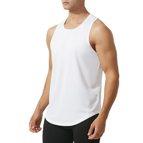 kpoplk Men's Workout Tank Top Casual Soft Sleeveless Gym Muscle Shirts Bodybuilding Tee White,M