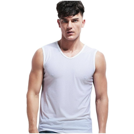 kpoplk Men's Workout Tank Tops Gym Muscle Tees Fitness Bodybuilding Sleeveless T Shirts White,XL