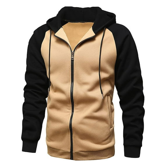 kpoplk Men's Zip up Hoodies Casual up Hoodies Lightweight Full-Zipper Long Sleeve Coat Drawsting Hooded Sweatshirts Khaki,L