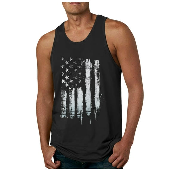 kpoplk Mens 1776 Distressed Tank Top 4th of July Shirt USA Flag Patriotic Short Sleeved Gym Workout Independence Day Shirt(Black,XXL)