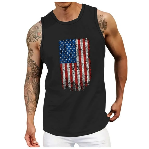 kpoplk Mens American Flag Tank Tops Patriotic 4th of July Short Sleeved Shirt Independence Day USA Workout Tee(Black,M)