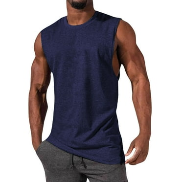 kpoplk Mens Beach Tank Top Summer 3D Graphic Sleeveless Tee Shirt Gym Workout Tanks Navy,XXL