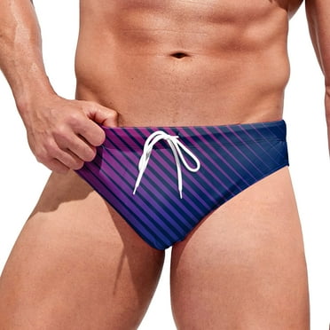 kpoplk Mens Bikini Swimwear Low Rise Swim Briefs Pattern Swimsuit with Drawstring Purple,XXL