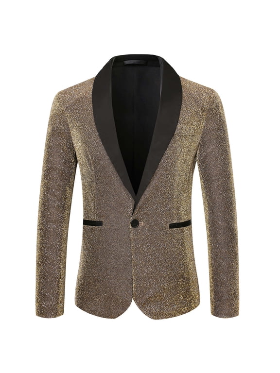 Mens Blazers And Sport Coats, Suit Jacket for Men's Sequins Blazer Fashion Personality Floral Coat Shawl Lapel Dress Coat Tailcoat Swallowtail(Gold,S)