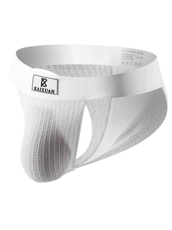 Mens Brazilian Bikini V-Shaped Pouch Enhancing Low Waist Thong Underwear White,M