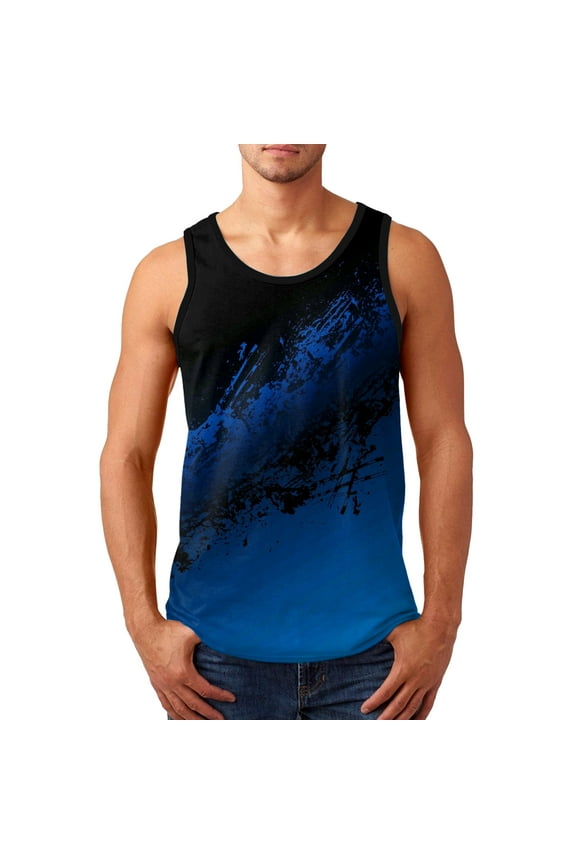 Mens Breathable Tank Tops Gym Workout Sleeveless T-Shirt Tees Blue,5XL