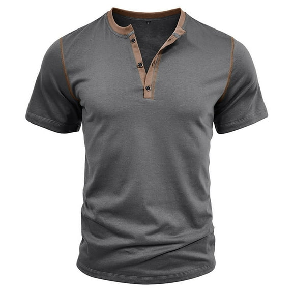 kpoplk Mens Fashion Casual Solid Color Cotton V Neck Short Sleeve T Shirt Top(Grey,XXL)