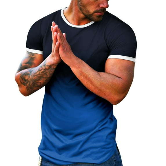kpoplk Mens Graphic T-Shirts Men's Short Sleeve Crew Neck Tee Shirt(Blue,XL)
