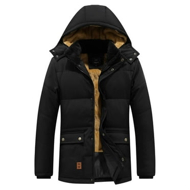 kpoplk Mens Hooded Puffer Jacket Warm Winter Insulated Water Repellent Windproof Quilted Coat Black,XXL