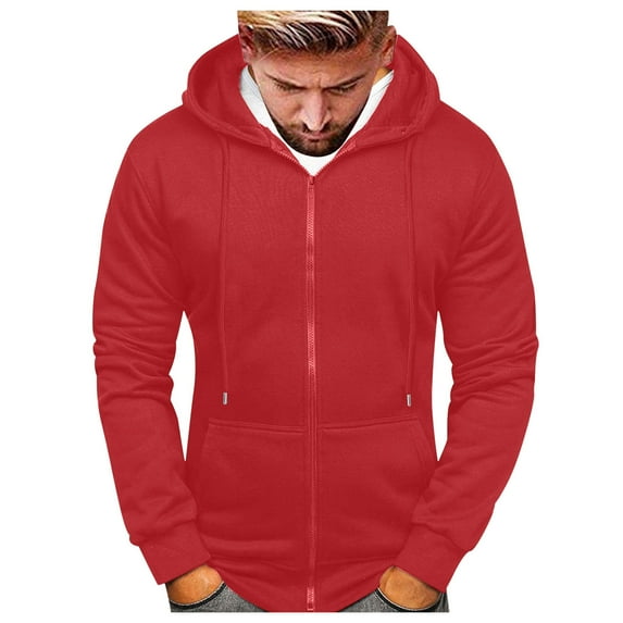 kpoplk Mens Hoodies Casual Hoodies for Men with Pockets Full Zip Long Sleeve Sweatshirt Sports Hooded, 3XL Red