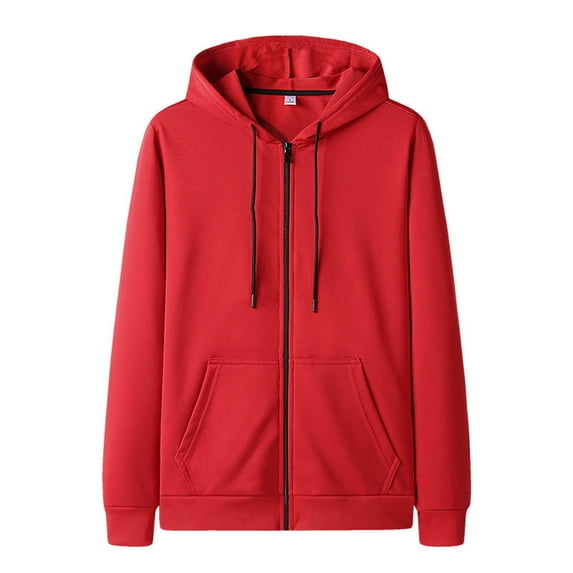 kpoplk Mens Hoodies Zip up Jacket Mens Fashion Full Zip Up Hoodies Sport Sweatshirt Solid Color Pullover Mens Long Sleeve Hooded Sweatshirts Jackets(Red,)