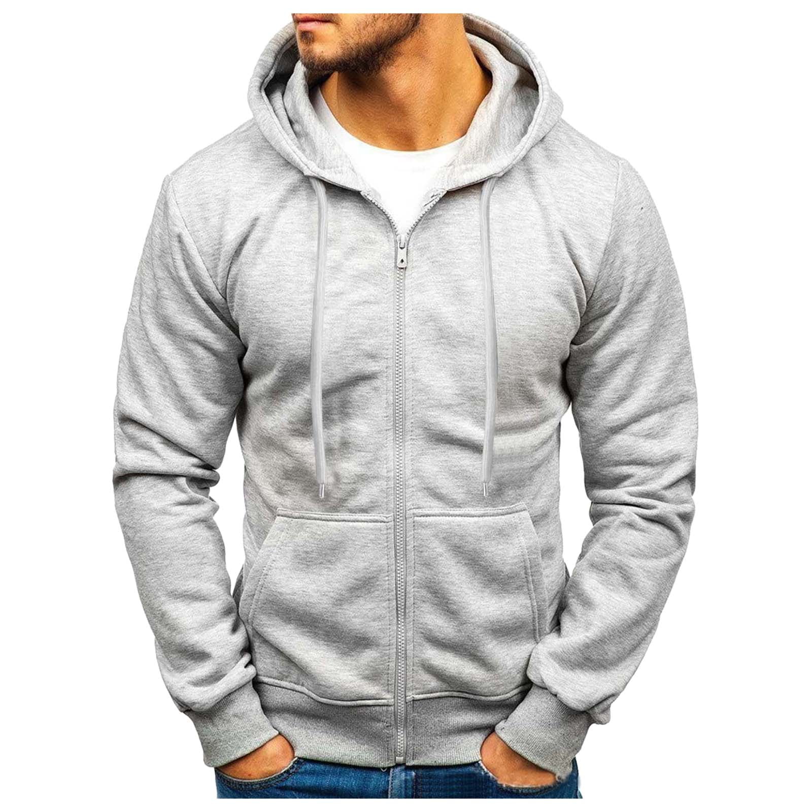 CONROSES Mens Fleece Hoodies Solid Color Hoodie For Men Long Sleeve Thick Zip Up Pullover Hooded Sweatshirt Soft Fall Winter Sweatshirts With Pocket