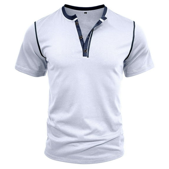 kpoplk Mens Muscle Slim T Shirt V-Neck Shortline Henley Shirt Gym Workout Tee Shirts(White,XXL)