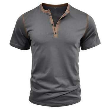 kpoplk Mens Short Sleeve T-Shirts Casual V Neck Cotton Tee Summer Beach Tops with Pocket(Grey,XL)