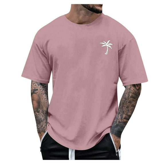 kpoplk Mens Slim Fitted Short-Sleeve Tee Shirts Cotton Contrast Color Stitching T-Shirt Fashion Top(Pink,XL)