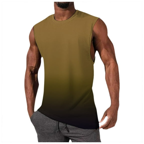 kpoplk Mens Summer Simple Fashion Gradient Top With Shoulder And Back Heart Sleeveless Top M Yellow