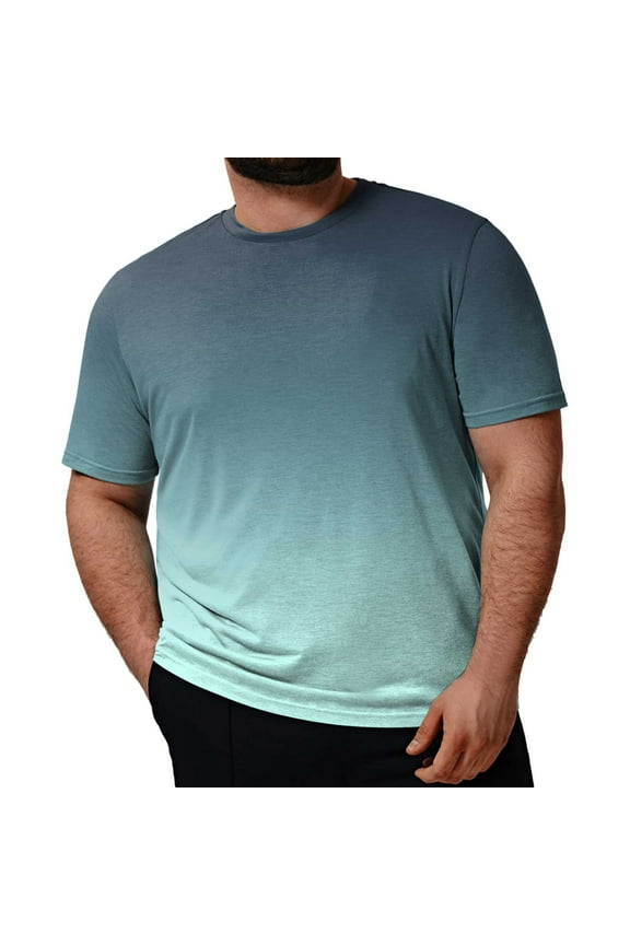 Mens Summer Solid Round Neck Short Sleeve T Shirt Tops(Blue,6XL)