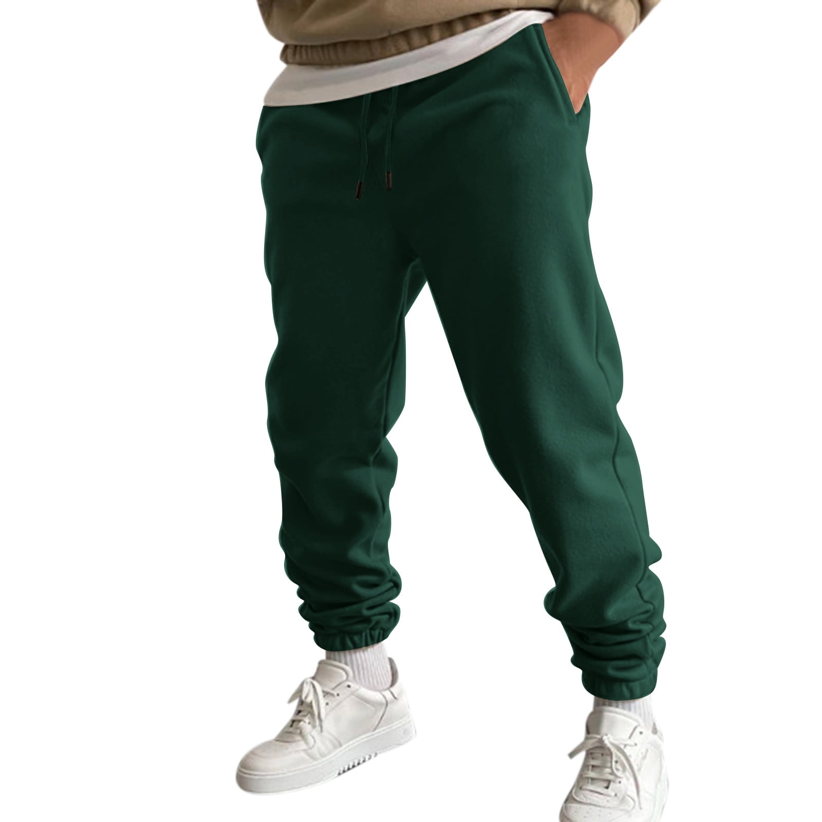 YUHAOTIN Joggers for Men Green Men's Casual Stripe Skinny Pencil Pants  Zipper Elastic Waist Pants Trousers Lined Sweatpants Men Sweatpants Men  Tall