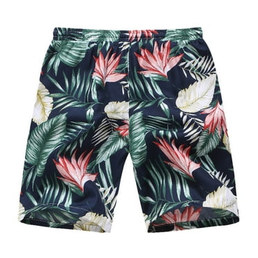 kpoplk Mens Swim Shorts,Men's Hawaiian Printed Swimming Trunks Quick Dry Beach Swim Board Shorts(Green,L)