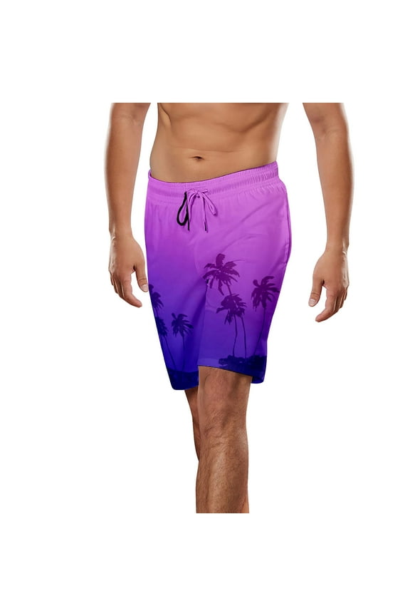 Mens Swim Trunks Quick Dry Board Shorts with Zipper Pockets Bathing Suit(Purple,Medium)
