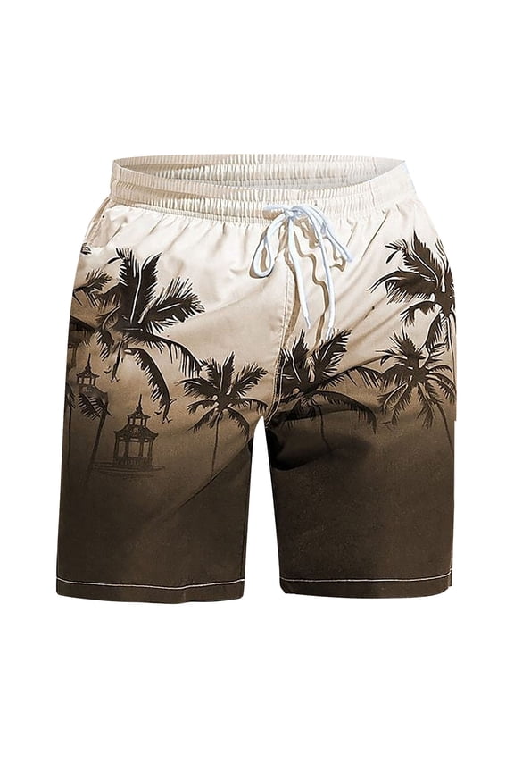 Mens Swim Trunks with Compression Liner Swim Shorts Quick Dry Shorts(Coffee,Large)