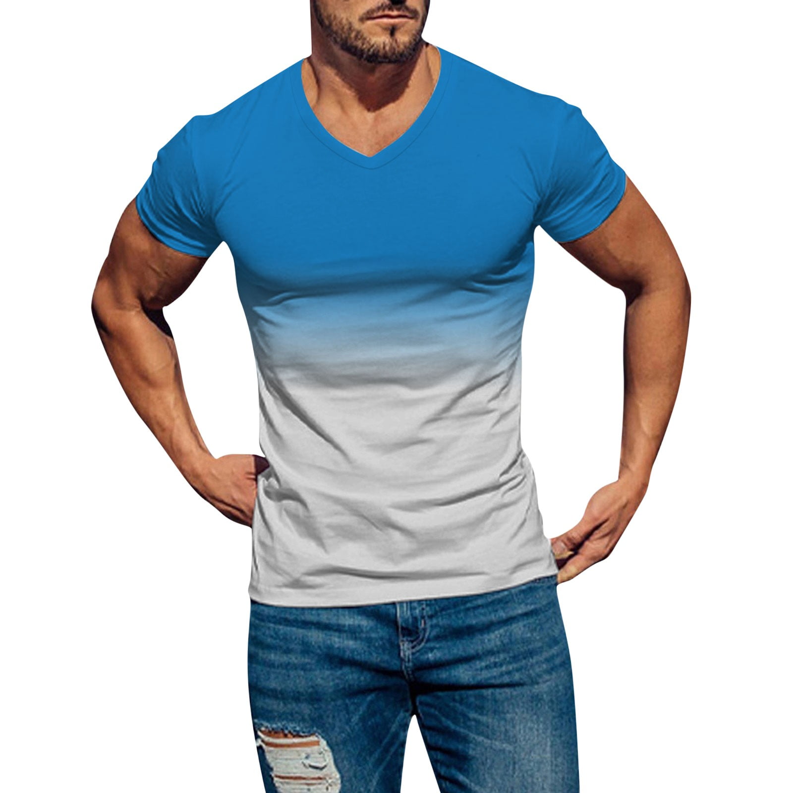 kpoplk Mens V Neck Tee Shirts Muscle Workout T-Shirts Casual Pullover ...
