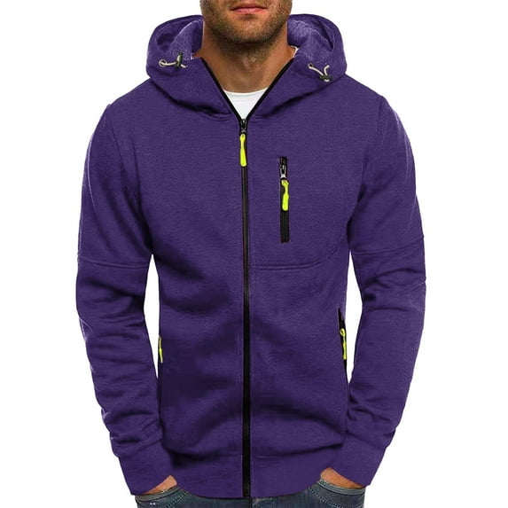 kpoplk Mens Zip Up Hoodie Sweatshirt Plush Jackets Full Zip Hoodie for Men Jacket Purple,3XL