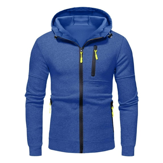 kpoplk Mens Long Sleeve Zip up Hoodie Jacket Sweatshirt Blue,3XL