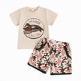 thumbnail image 1 of kpoplk Newborn Baby Boy Girl Summer Clothes Short Sleeve Print Tops Shorts Set 2Pcs Cute Unisex Soft 0 3 6 9 Months 2-3 Years,Beige, 1 of 5
