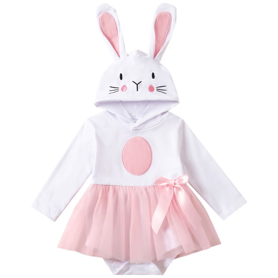 kpoplk Newborn Baby Girl Easter Outfit Long Sleeve Romper Hoodie Bodysuit Suspender Skirt Set Cute Baby Girl Spring Clothes Size 3-6 Months,White