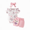 thumbnail image 1 of kpoplk Newborn Baby Girls Clothes 3 Months Infant Girls Summer 3PCS Outfits Letter Print Short Sleeve Romper Top Heart Print Shorts Headband Set Size 0-3 Months,Pink, 1 of 8