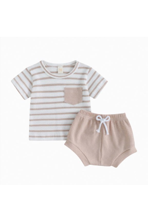 Newborn Baby Unisex Summer Outfit Short Sleeve Solid Color T-Shirt & Shorts Set Soft Breathable Cotton 2Pcs for 0 3 6 9 12 Months 6-12 Months,White