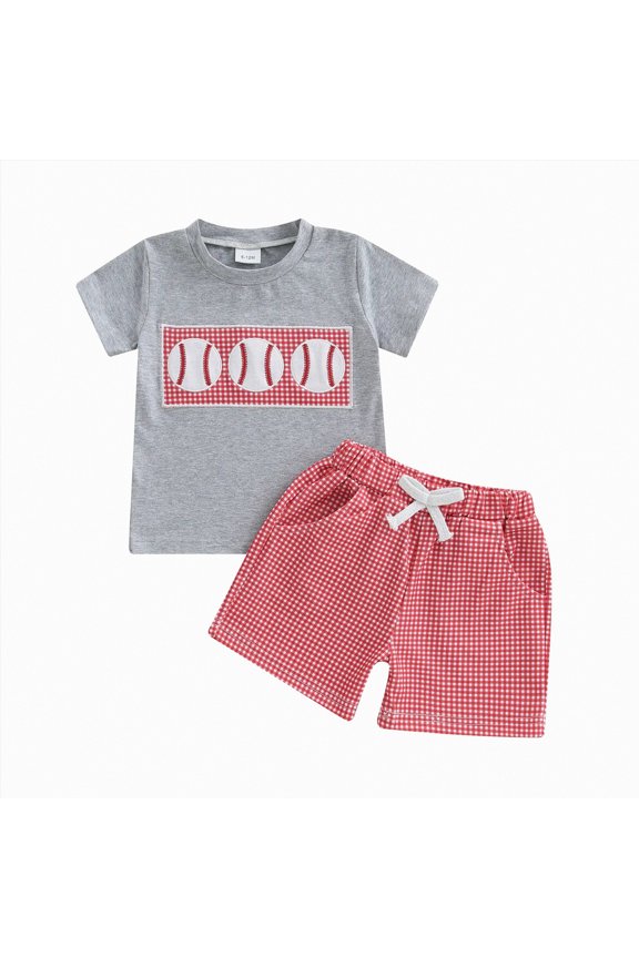 Newborn Clothes 2pcs Baby Boy 0-3 Months Short Sleeve Crewneck T-Shirt Pull On Shorts Set(Grey,3-4 Y)