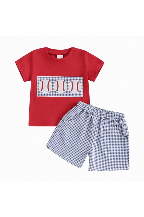 Newborn Clothes 2pcs Baby Boy 0-3 Months Short Sleeve Crewneck T-Shirt Pull On Shorts Set(Red,2-3 Y)
