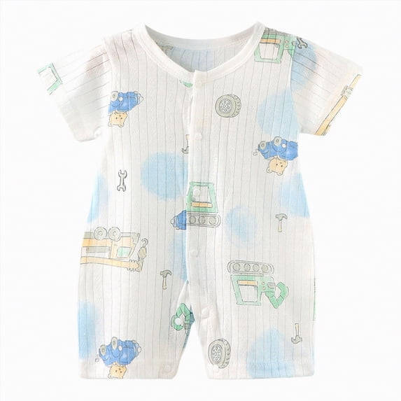 kpoplk Newborn Infant Baby Boy Fishing Outfit First Birthday Clothes Pure Cotton Summer Short Sleeve Romper Jumpsuit Size 12-18 Months,Sky Blue