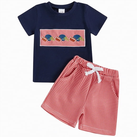 kpoplk Newborn Infant Baby Boy Gift 2 Piece Outfits Dinosaur Print Short Sleeve Bodysuit and Pants Cute Clothes Set(Blue,12-18 M)