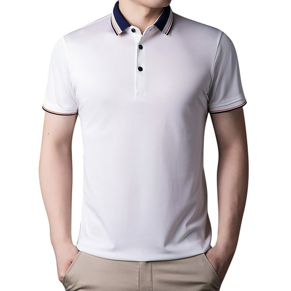 kpoplk Polo Shirts for Men Men's Short Sleeve Polo Shirt Slim Fit Shirts Activewear Polos Button Collar T Shirts Cotton Tops Golf Shirt Polo T Shirts for Men(XL,White)