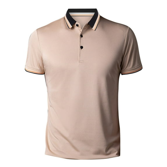 kpoplk Polo Shirts for Men Men's Polo Shirts Sport Casual Short Sleeve Golf Polo Moisture Wicking Collared Tennis T-Shirt Mens Polo Shirts(M,Khaki)