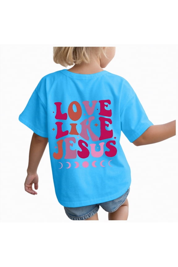 Shirt for Girls Toddler Kids Graphic Short Sleeve Shirts Cotton Baby Girl T Shirt Summer Tops(Sky Blue,7-8 Y)