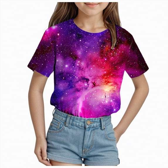kpoplk Shirts for Toddler Baby Girl Cute Summer T-Shirt Floral Graphic Short Sleeve Tees Tops Casual Clothes(Blue,6-7 Y)