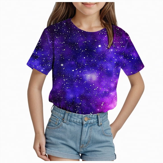 kpoplk Shirts for Toddler Baby Girl Cute Summer T-Shirt Floral Graphic Short Sleeve Tees Tops Casual Clothes(Dark Purple,4-5 Y)