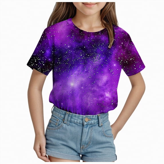 kpoplk Shirts for Toddler Baby Girl Cute Summer T-Shirt Floral Graphic Short Sleeve Tees Tops Casual Clothes(Light Purple,3-4 Y)