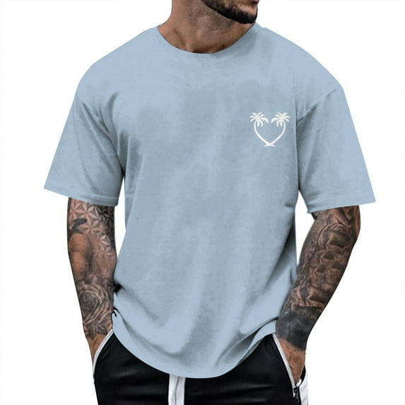 kpoplk Short Sleeve Tee Shirts for Men Tees Graphic 3D Digital Print Pullover(Light Blue,L)