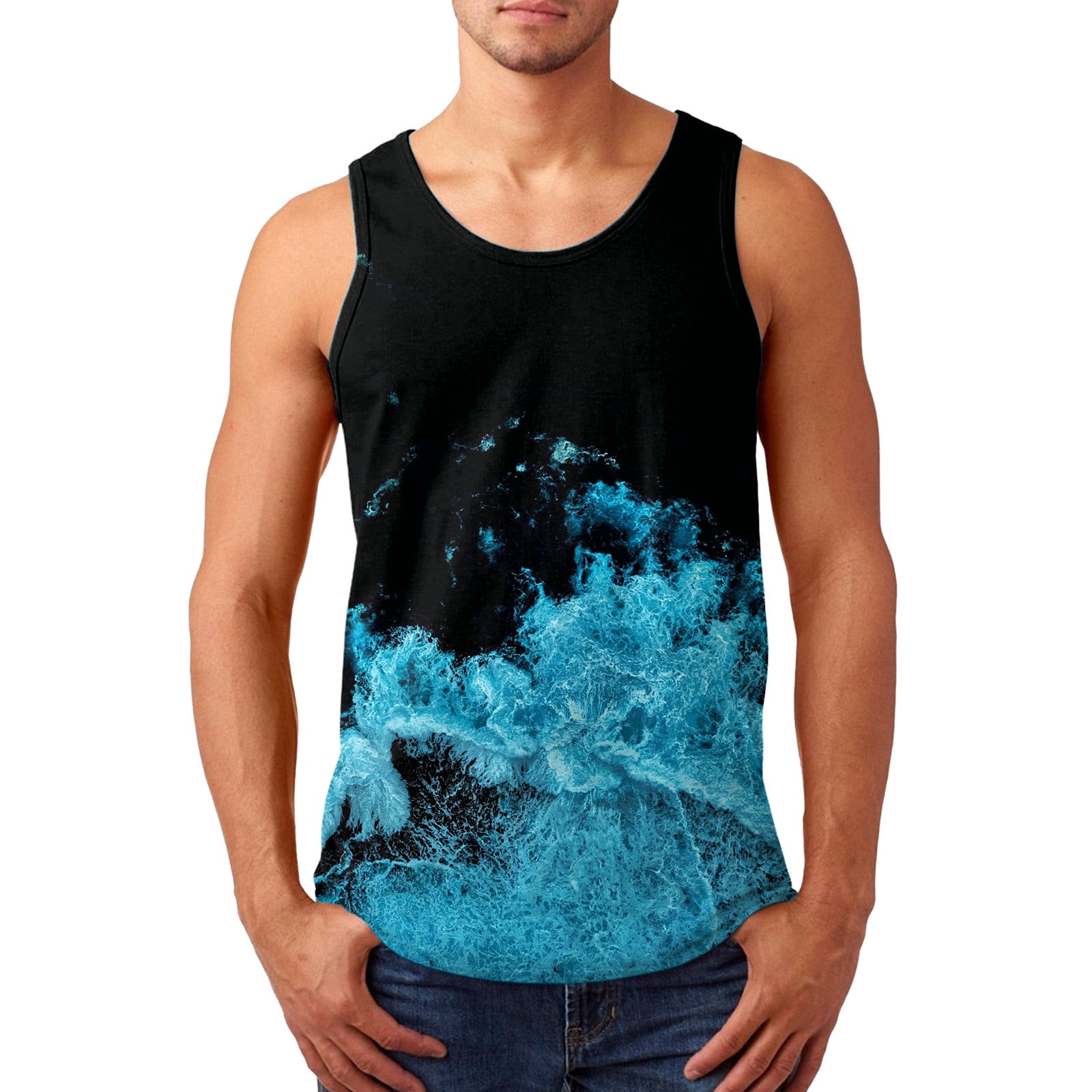 uideazone Mens Beach Tank Top Summer 3D Graphic Quick Dry Sleeveless Tee  Shirt Gym Workout Tanks