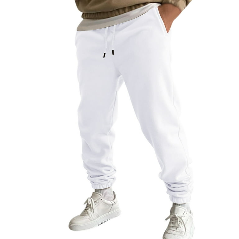 kpoplk Tall Mens Sweatpants,Men's Casual Joggers Cotton Sweatpants Workout  Pants with Pockets Drawstring Gym Running Pants(White,XXL) 