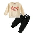 thumbnail image 1 of kpoplk Toddler Baby Boy Clothes Cute Long Sleeve Sweatshirt Tops and Stretch Pants Fall Winter Outfit, 2-3 Years Beige, 1 of 7