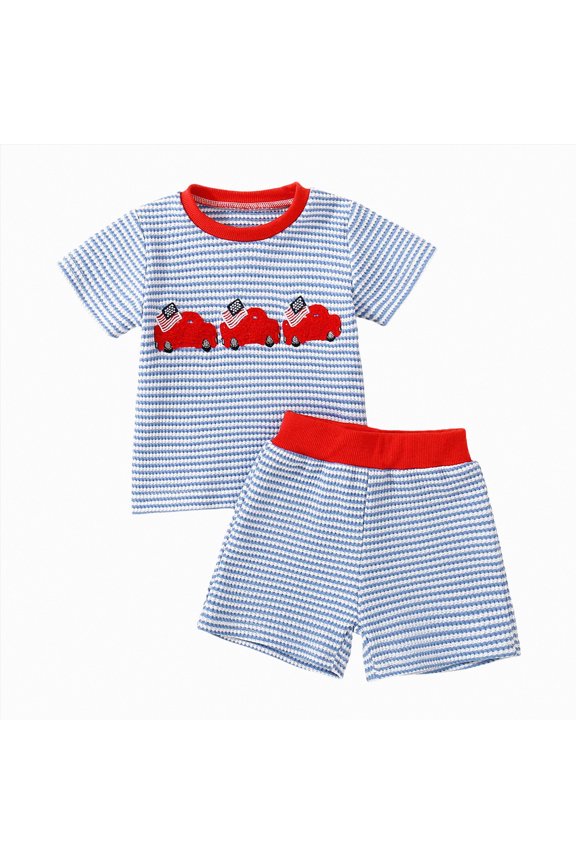 Toddler Baby Boy Clothes Letter Short Sleeve T Shirt Boy American Flag Embroidered Top Boys Shorts with Pocket Cute Summer Outfit 2Pcs Set Size 3-6 Months,Light Blue