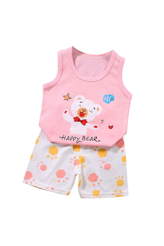 Toddler Baby Boy Clothes Outfits Sleeveless Tops Striped Shorts Summer Baby Boys Clothes Set(Pink,2-3 Y)