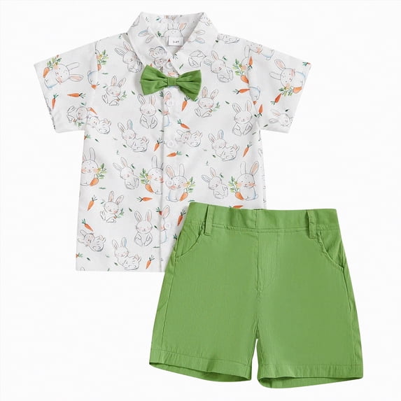 kpoplk Toddler Baby Boy Easter Outfit Short Sleeve Button Down Shirt Elastic Waist Shorts Set Infant Boy Easter Clothes Size 2-3 Years,Green