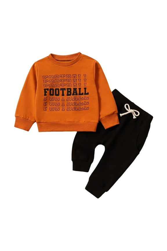 Toddler Baby Boy Fall Winter Clothes Color Block Long Sleeve Sweatshirt Pullover Tops Joggers Pants Outfit Set, 18-24 Months Orange